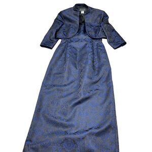 Alex Evenings Dress Bolero 6 Blue‎ Silver Glitter Jacquard Long Formal Prom 2pc